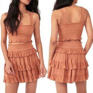 Free People Thalia Skirt Smocked Embroidered M – Pink (Barbie Vibes!)